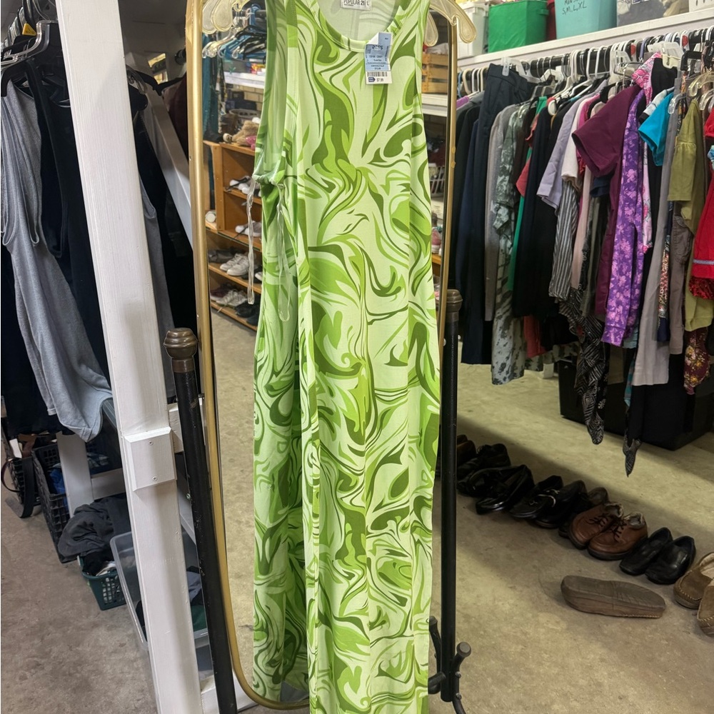 Sleeveless Lime Green Swirl Maxi Dress